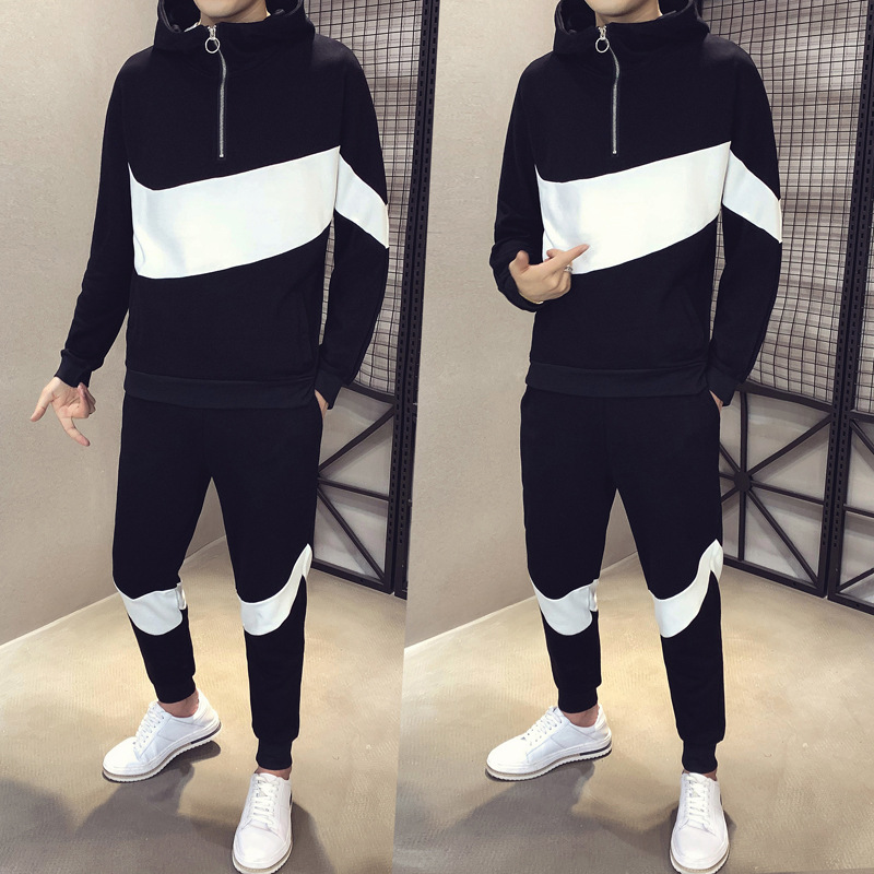 

Autumn Men Causal Splicing Contrast Sets Camo Jacket+Pants 2Pc Tracksuit Sportwear Hoodies Sweatshirt &Pant Suit Plus Size, White