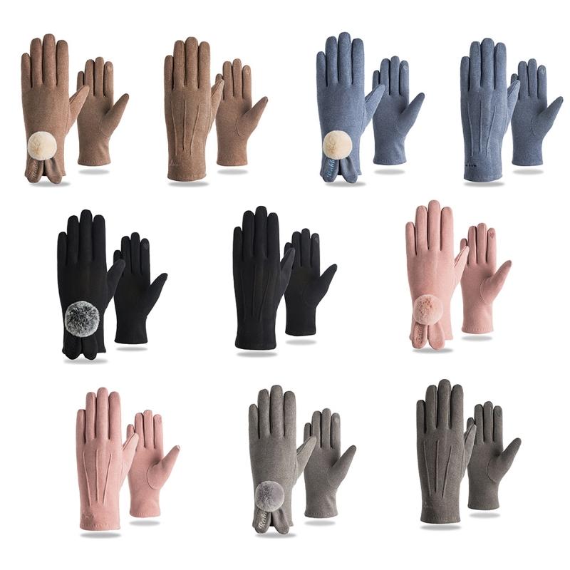 

Korean Women Winter Warm Thin Touch Screen Gloves Ears Pompom Letters Elastic Stretch Outdoor Driving Full Finger Mi