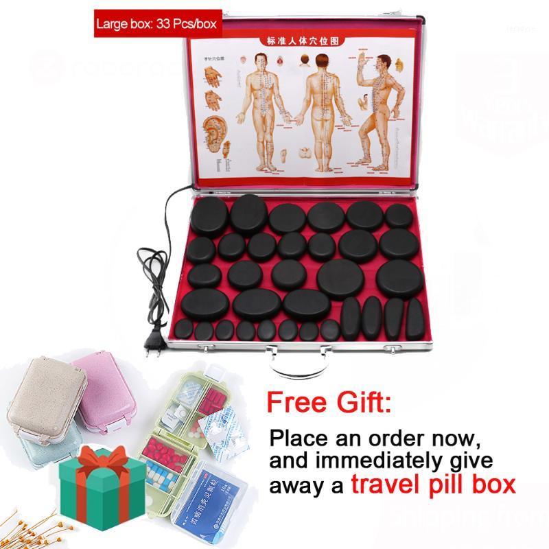 

Electric Hot Massage Stone Set with Heater Box Natural Black Basalt Stones Relieve Stress Back Pain Health Care Beauty1