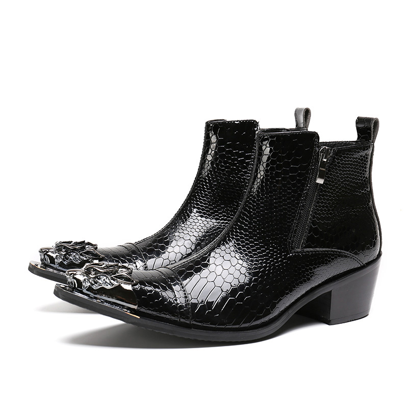 

Fashion Men Boots Pointed Iron Toe Zipper Men's Ankle Boots Designer Black Leather Men Boots Cowboy bota masculina, As show