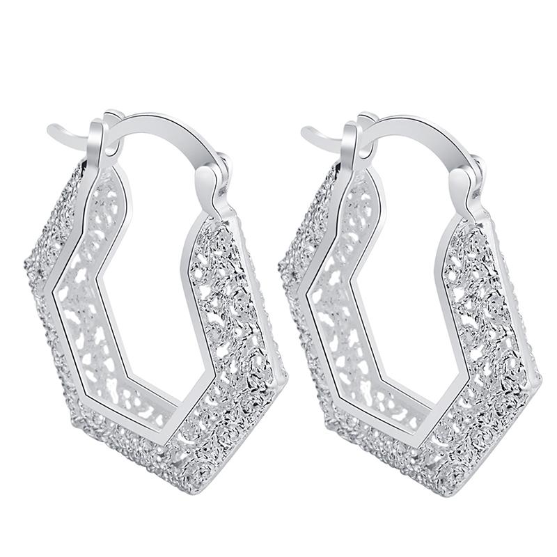

Hoop & Huggie Fashion Geometric Exaggerated Earrings Silver Color Hollow Women's Party Charm Jewelry Sparkling Tiny Gift