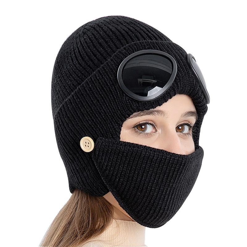 

New Winter Men Ear Flaps Beanie Hat with Glasses Cap Knitted Women Adult Unisex Casual Beanie Ladies Outdoors Watch Bonnet