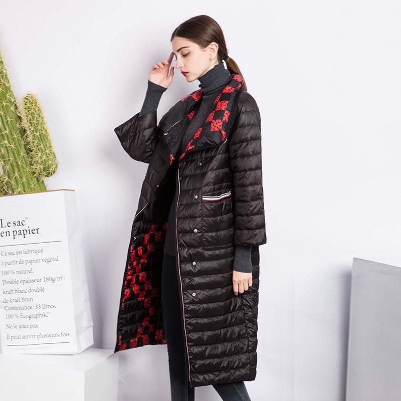 

2020 Winter Women Jacket Ultra-light 90% Duck Down Coat Female Long Double-Sided Parka chaqueta mujer WYQ8581, Black