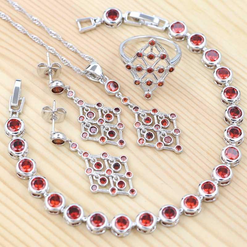 

Drop Earrings 925 Silver Jewelry Sets Trendy Red Cubic Zirconia For Women Wedding Earring Pendant Necklace Bracelet Ring1, As pic