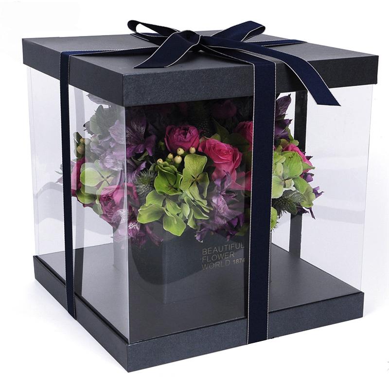 

Korean Translucent Surprise Box PVC Window Hand Carry Flower Packaging Boxes