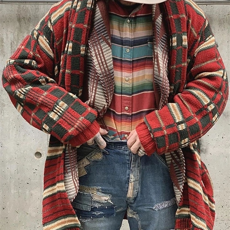 

Men's Clothing Cardigan Men Long Sleeve Midi Sweater Coat Plaid Print Winter and Autumn Casual Cardigans New Limited Genuine New 201105, 4xl
