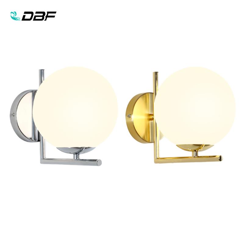 

DBF]Modern Nordic Glass Meta Gold/Silver Ball Retro Vintage Wall lamp E27 Loft for cafe bedroom foyer