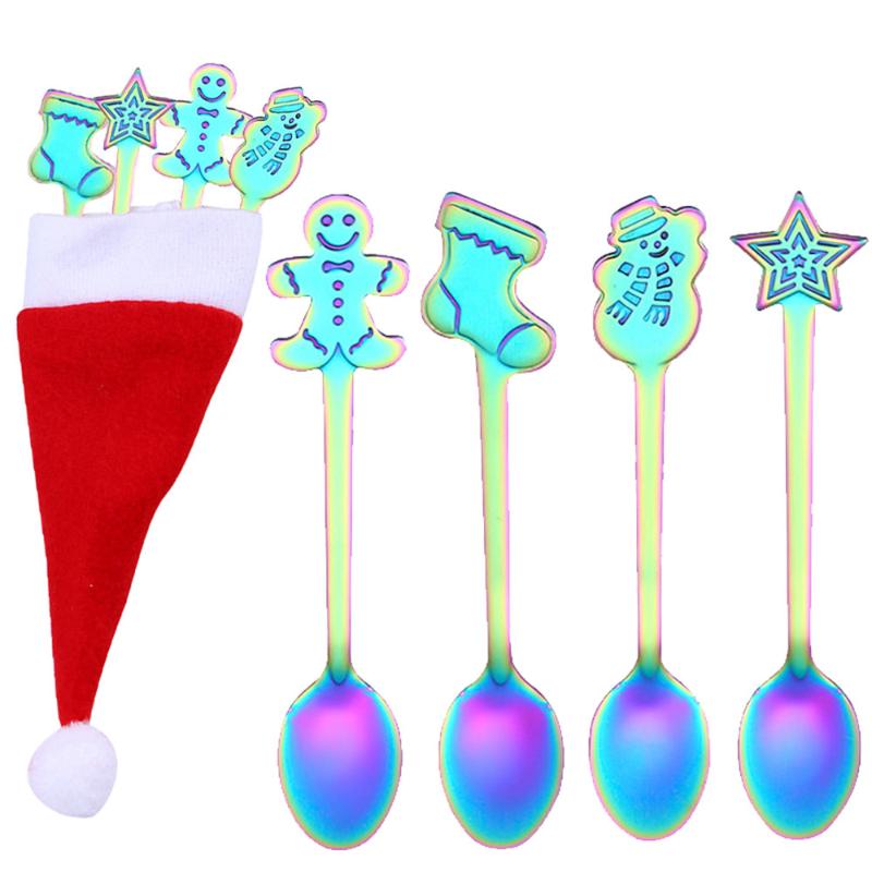 

Stainless Steel Coffee Spoon Set 4PCS Christmas Colorful Spoon Cartoon Handle Spoons Flatware Ice Cream Drinking Tools #20