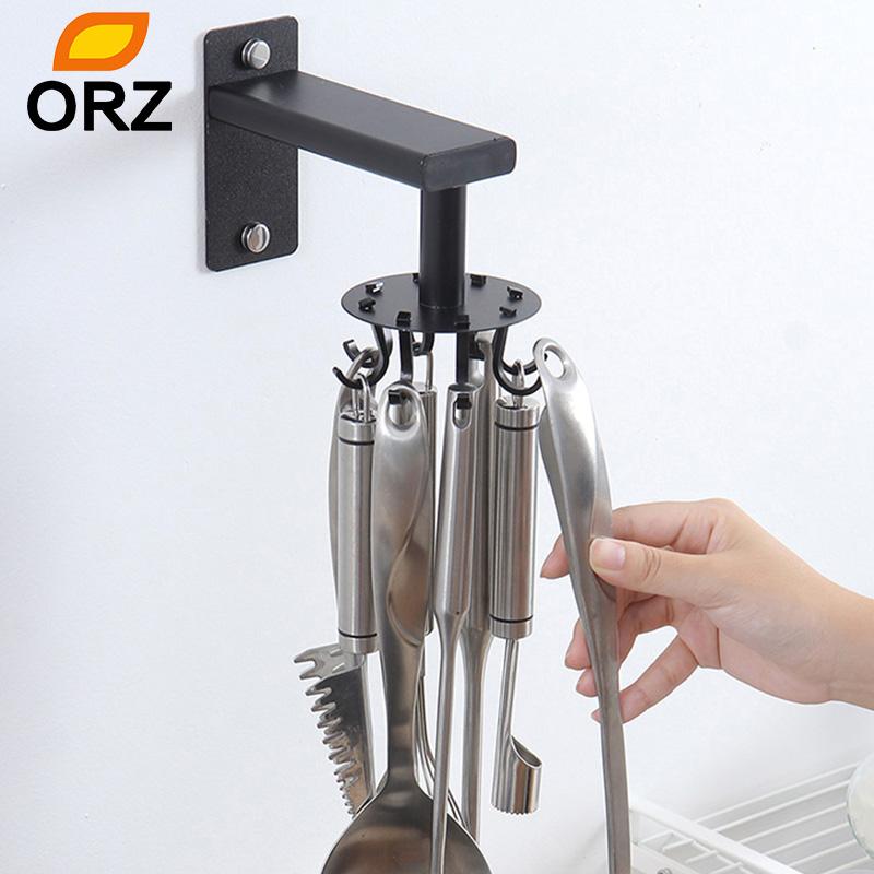 

Wall Kitchenware Storage Hook Aluminum 360° Rotating Cookware Spatula Spoon Hanger Small Items Storage Rack Kitchen Convenience