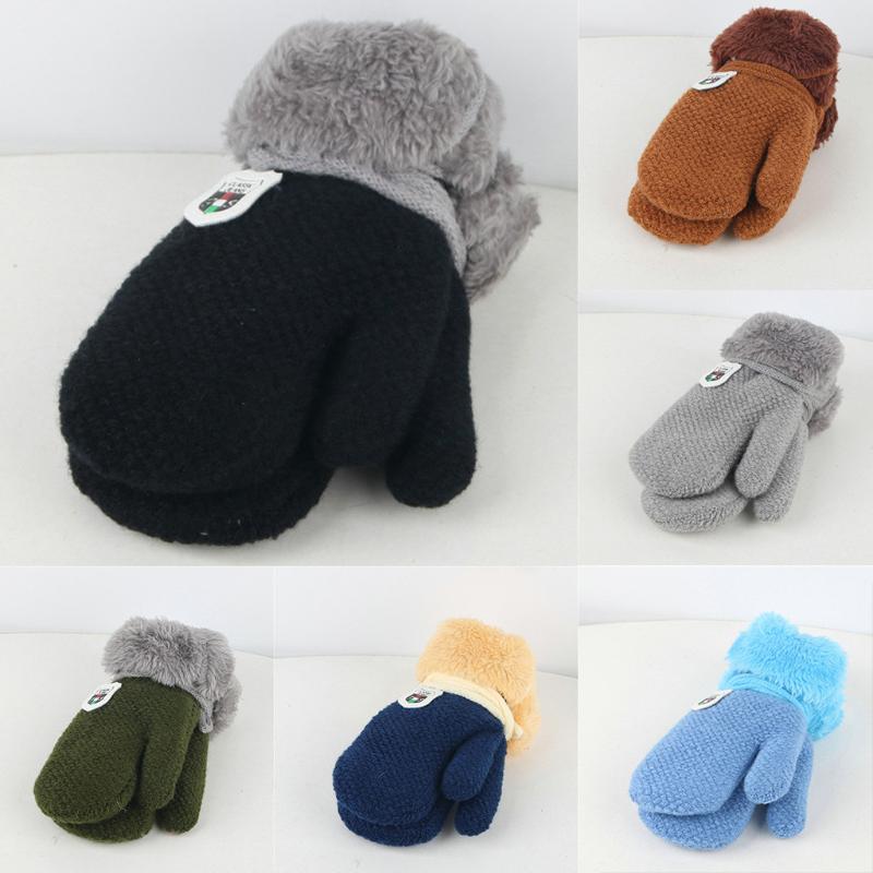 

Five Fingers Gloves Children Winter Warm Knitted Mittens Girls Boys Rope Full Finger Thickening For Toddler Furring