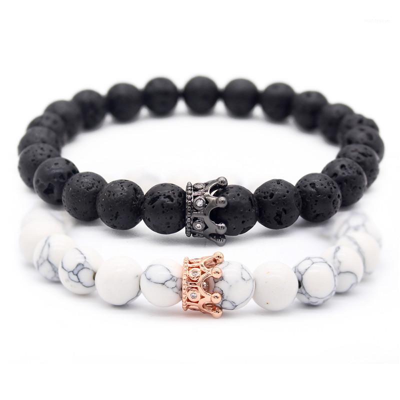 

Valentine's Day Gift! His And Hers Jewelry 8mm Stone Beads Bracelets & Bangles King Queen Couple Bracelet for Lovers MBR1803091