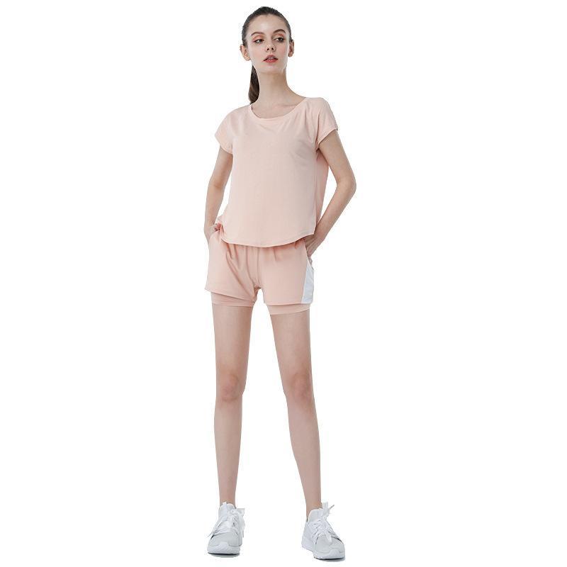 

Solid color sports top women's yoga clothing short sleeve T-shirt breathable quick-drying top sports blouse women's fitness clothing, Black