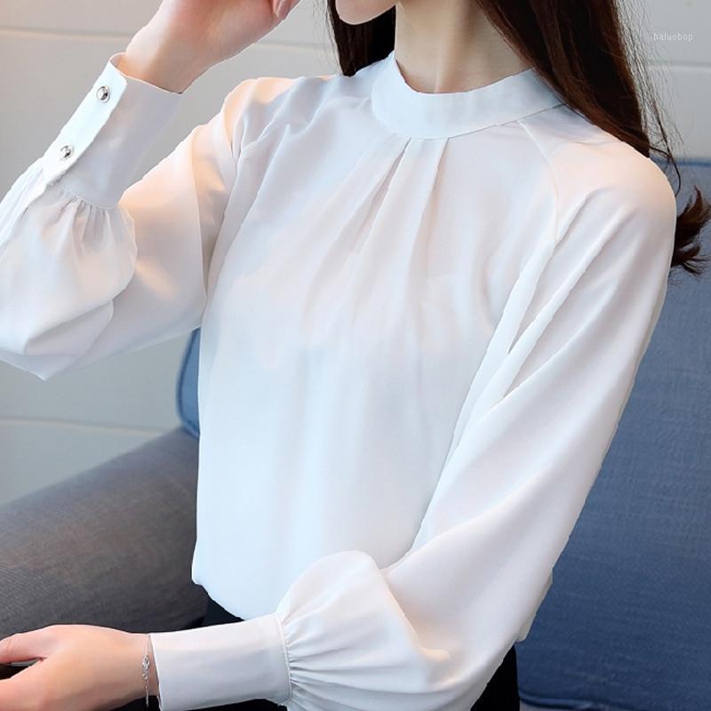 

Women' Blouses & Shirts Long Sleeve White Blouse Women Blusas Mujer De Moda 2021 Blosue Stand Collar Chiffon Shirt Tops A3631, Brown