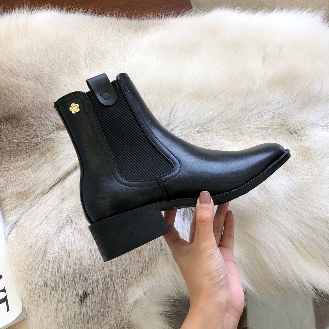 

Classic Womens Mid-Top Casual Boots Shoes Sneaker Leather Ladies Platform Dress Walking Trainer channel Boots Sneakers chaussures, Black