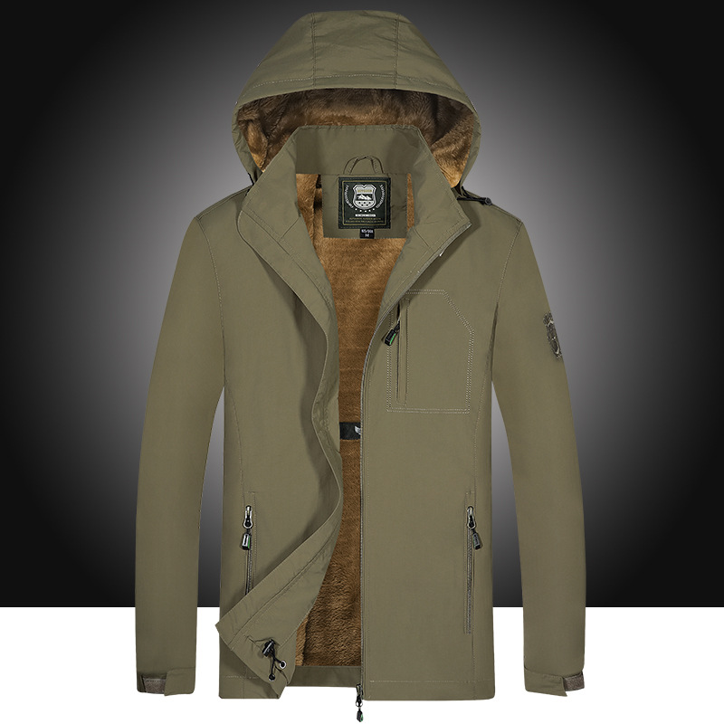 

Outdoor Leisure Plus Velvet Padded Jacket for Cold and Warm Military Plus Size Men Clothing, Black;brown