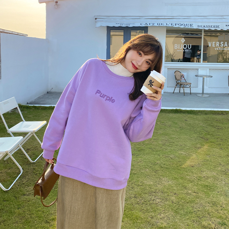 

Sweatshirt Printed sweatshirts in solid colours with Long Sleeve Oversized Sweatshirts Autumn Winter Women Fashion Streetwear Pullovers Tees, Lvory+velvet