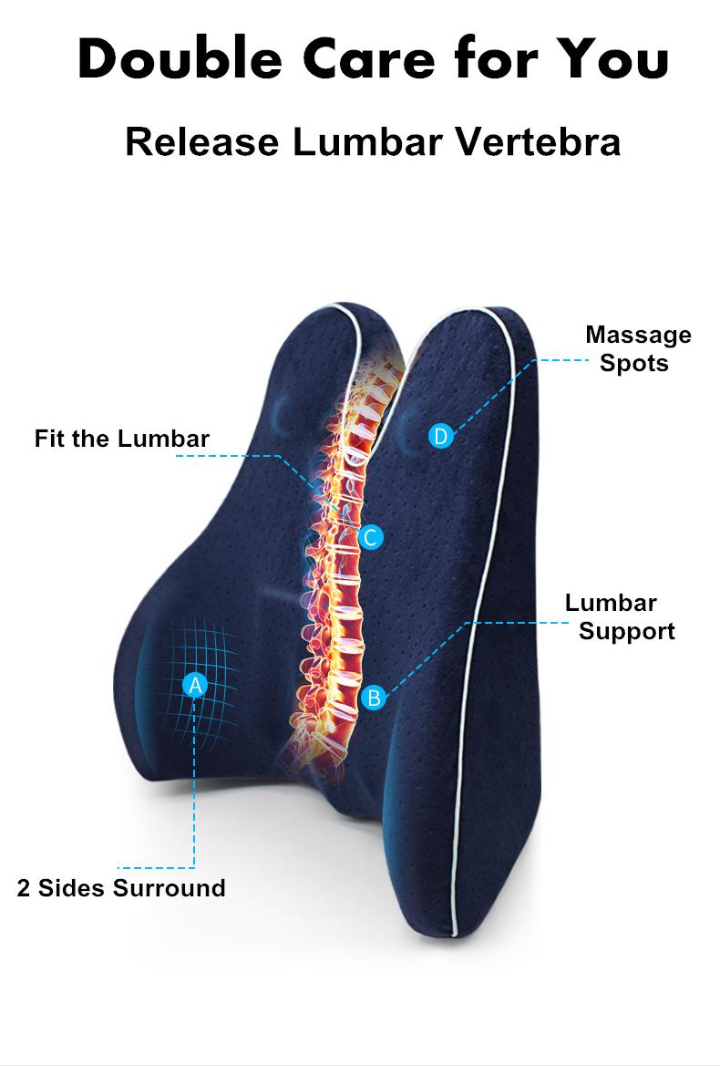 

Memory Foam Waist Lumbar Side Support Pillow Spine Coccyx Protect Orthopedic Car Seat Back Cushion Home Office Relieve Pain, Blue