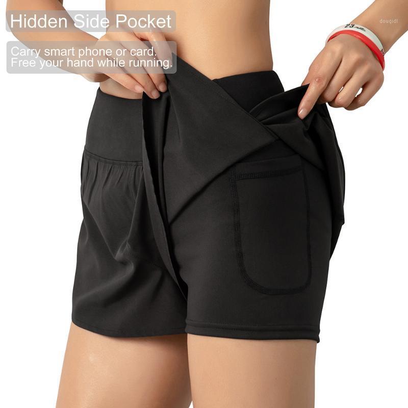 

Women Running Shorts 2-in-1 with Pocket Wide Waistband Layer Compression Liner Yoga Leggings Fitness Workout Gym Home Sportswear1, Black