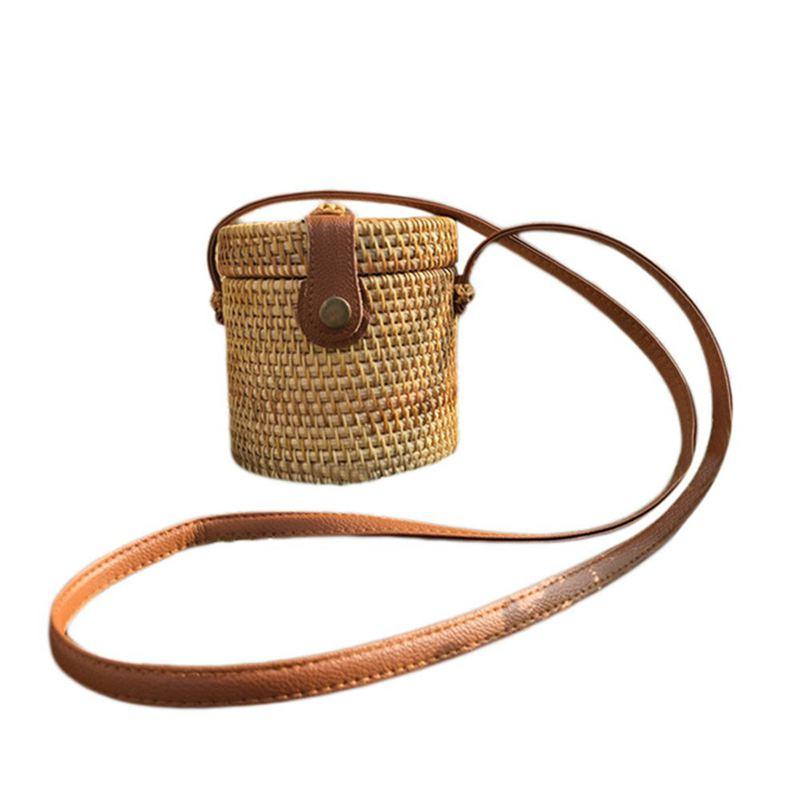 

Round Woven Bag,Hand Woven Rattan Bag With Leather Strap Braided Women Crossbody Bag Chic Retro Summer Beach Shoulder Boho S, Photo color