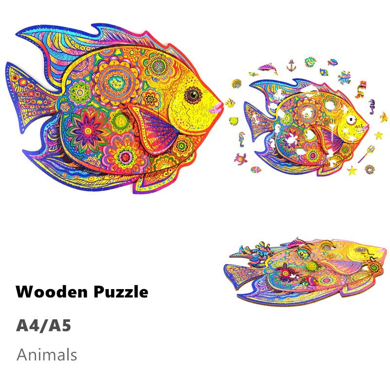 Havsändning Trä Jigsaw Pussel Animal Shape Jigsaw Pieces Bästa present till vuxna och barn inspirerande trä pussel leksaker A4