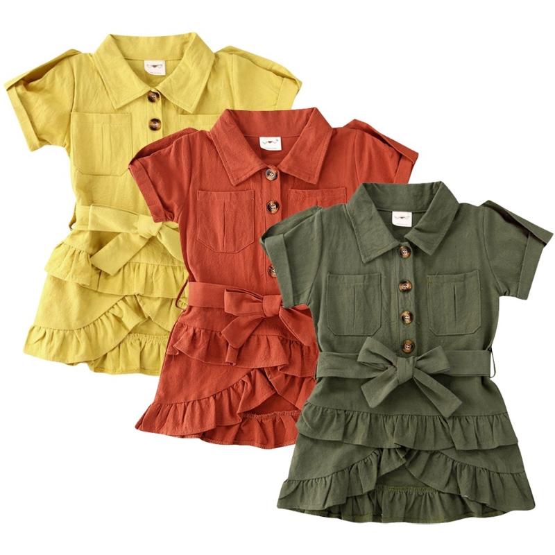 

Girl's Dresses 2022 Baby Summer Clothing Toddler Kids Girl Short Sleeve Button Dress Casual Party Ruffle 2-7 Years, Red;yellow