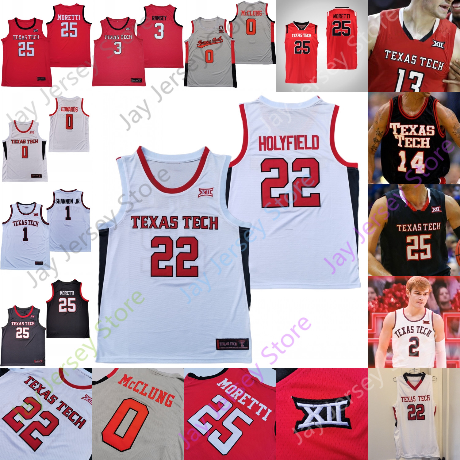 

Custom Texas Tech Basketball Jersey NCAA College Holyfield Ramsey Moretti Chris Clarke Vladislav Goldin Clarence Nadolny Mac McClung, White ii