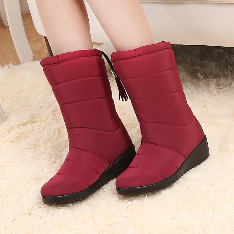 

Waterproof zip snow boots shoes woman Solid color winter women boots 2020 fashion comfortable flat with ankle women, Wine red