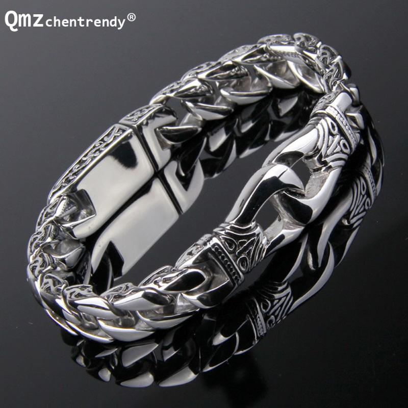 

Mens Fashion New embossed Chains Bracelet Stainless Steel Biker Wristband Vintage Tibet Curved Edging Curb Chain Bracelets