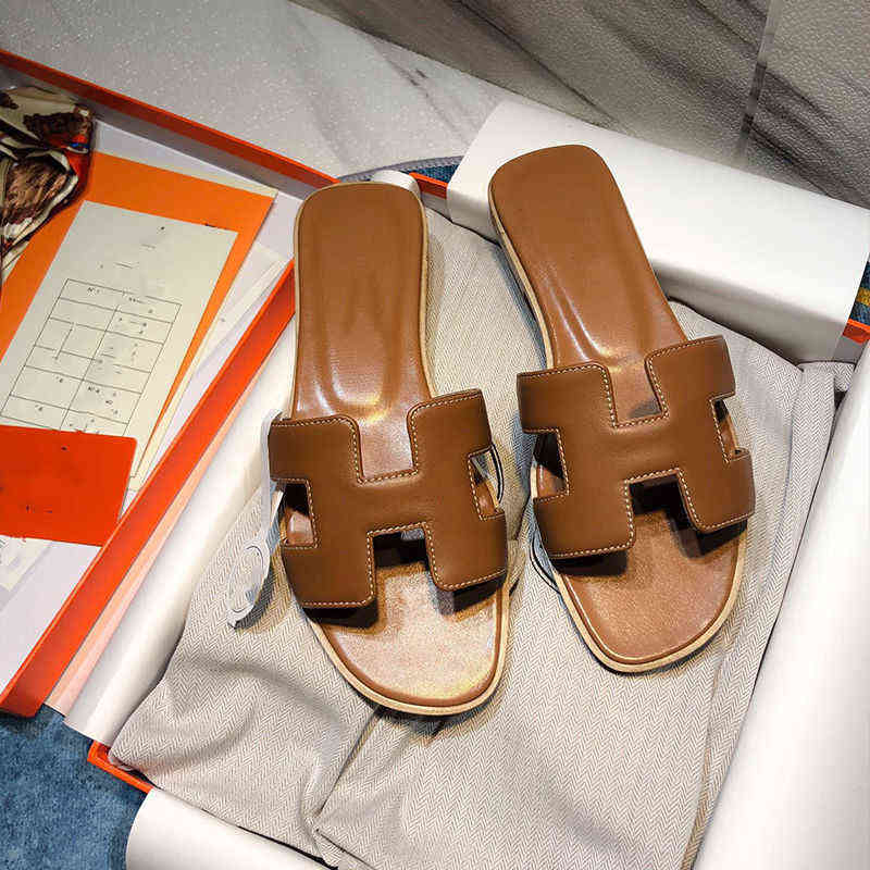 

Herme Women's Slippers Net Red h Slipper's Summer Flat Bottom Fashion Wear Sandals Leisure Korean Beach Travel Shoes One Word Slippers, Camel