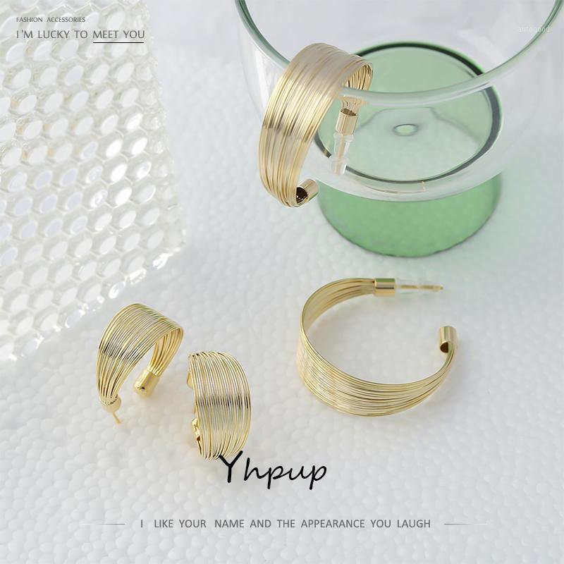 

Stud Yhpup Statement Copper Wire Metal Big/Small Earrings For Women Gold Color Geometric Simple Aretes De Mujer Gift1