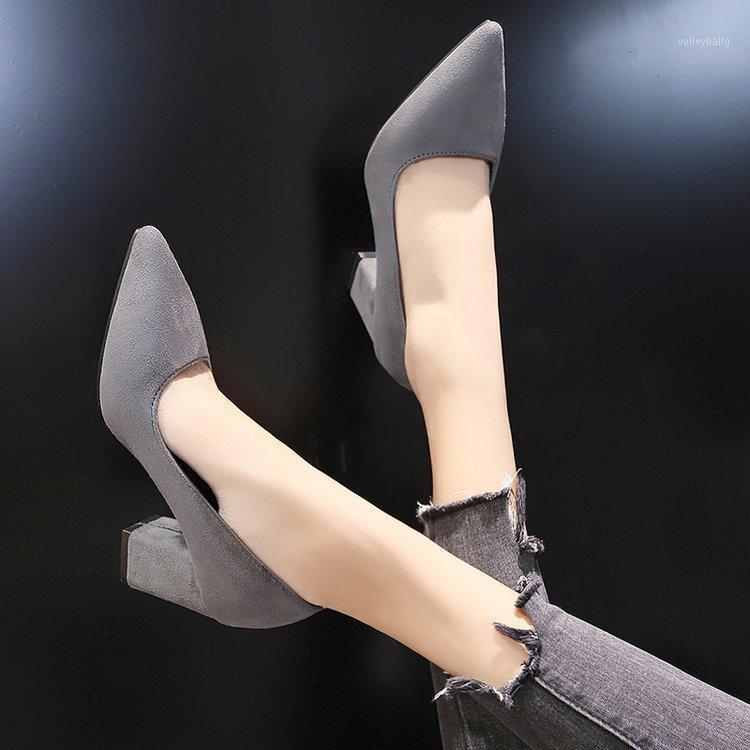 

2020 spring and autumn new fashion plus size plus size high heels thick heels wear sexy shallow mouth shoes pointed work shoes1, Black