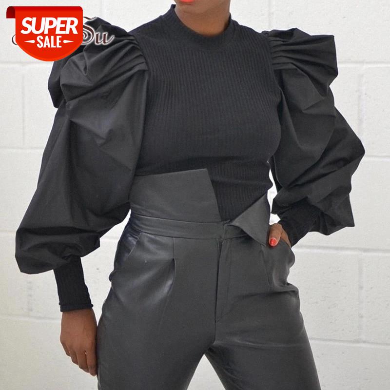 

ArtSu Puff Sleeve Vintage Tshirt Women Black White Elegant T Shirt Ladies Fashion Tee Shirt Femme Office Gothic Autumn ASTS21316 #e67J