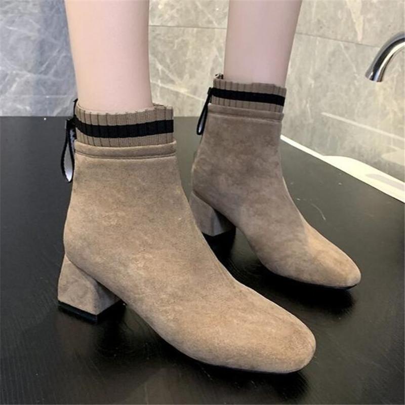 

Plus Size 35-43 Winter Casual Women Pumps Warm Ankle Boots Waterproof High Heels Square Head Suede Women Boots Botas Muje F284, Black