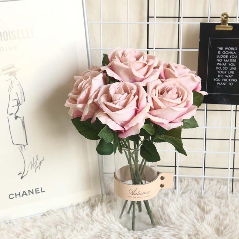 

Artificial Roses Branch Flowers Wedding Home Decoration Flannel Fabric Cute Pink Fake Flowers Crafts Party Decor1