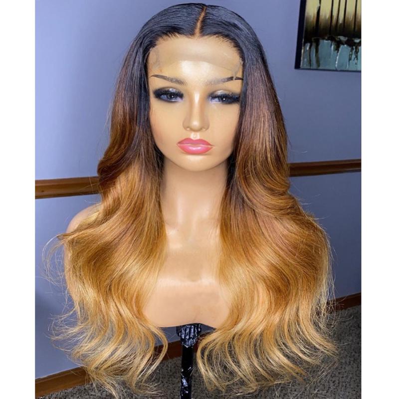 

3T Ombre Wavy 4x4 Silk Top Full Lace Human Hair Wigs with Baby Hait 180Density Pre Plucked 360 Lace Frontal Wigs Bleached Knots, 13x3 lace front wig