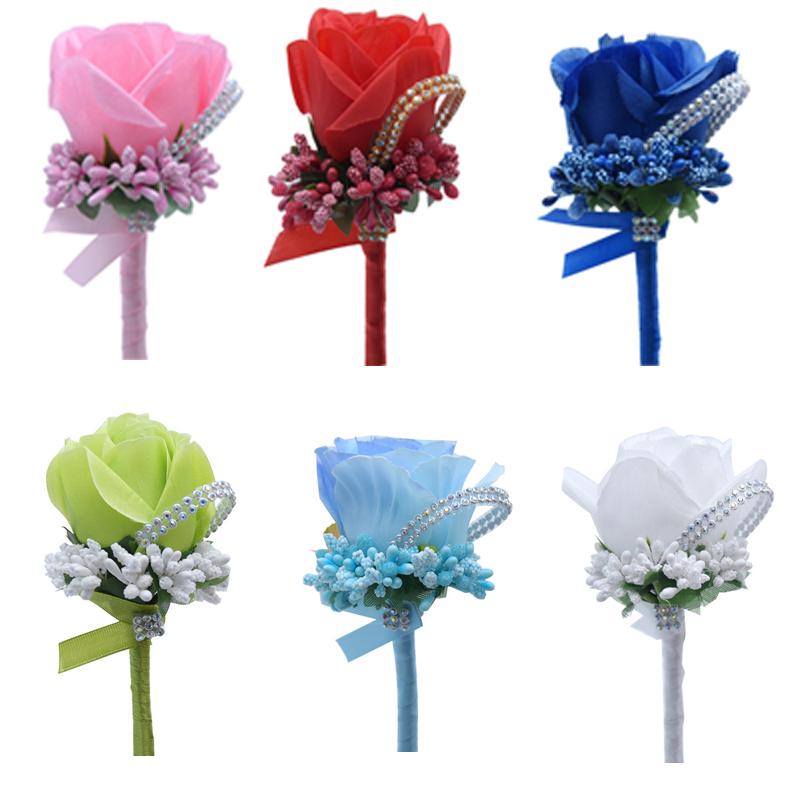 

1 Piece Wedding Groom Groomsman Boutonniere Artificial Flower Silk Rose Party Prom Men's Suit Brooch Accessories Cloth Corsage, Green