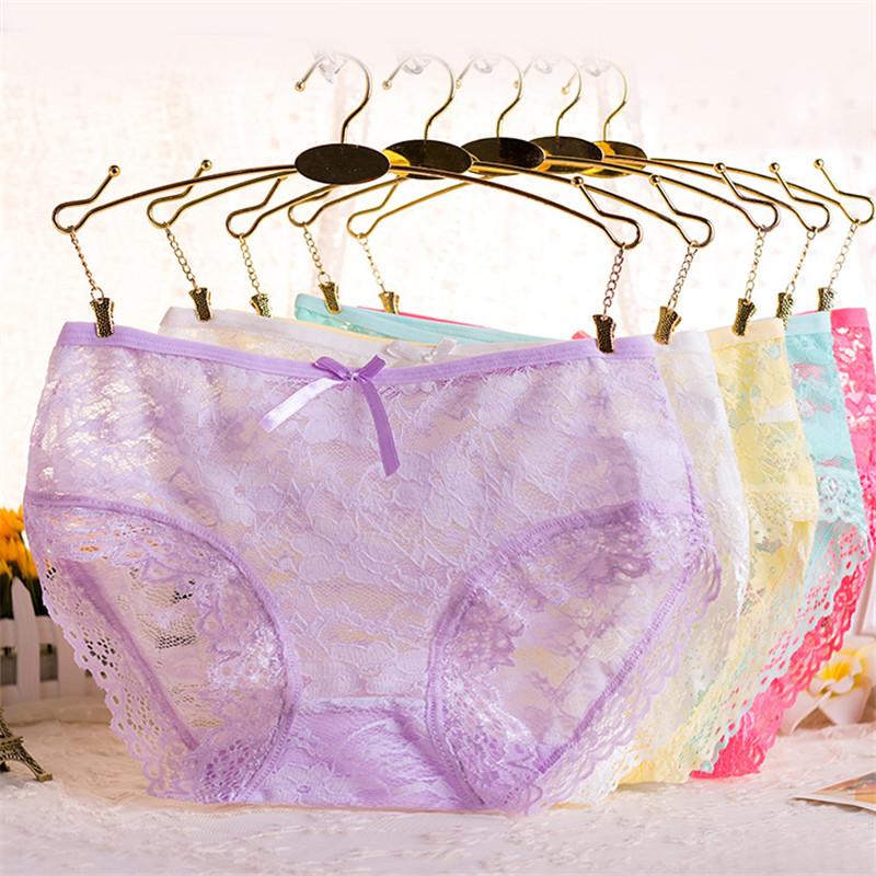 

Sexy Lace Panties For Women Underwear Lingerie Transparent Panties Seamless Briefs Mid Waist Underpanties Cotton Crotch Panty, Black