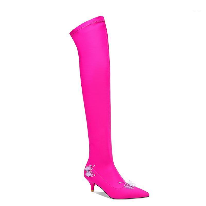 

Prova Perfetto Red Over-the-Knee Sexy Woman boots Spike Heels Pointed Toe Woman boots Stretch Fabric Butterfly-knot1
