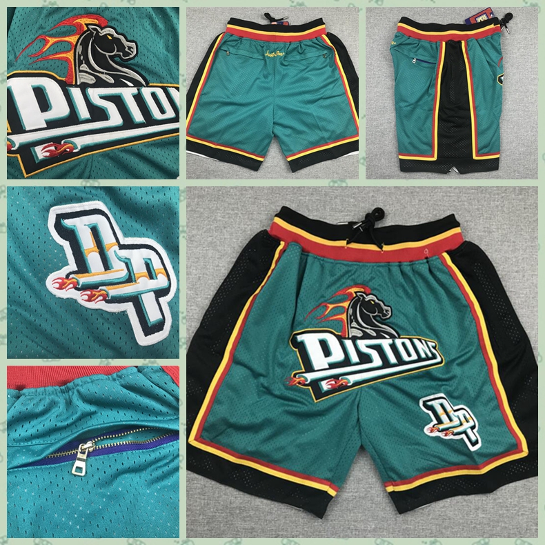 

Men Detroit Pistons Finely embroidered basketball shorts,Fine tight embroidered zip-up pocket basketball shorts, Black