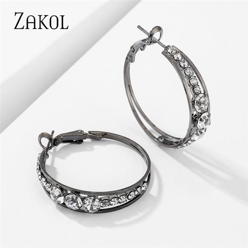 

ZAKOL New Arrival Fashion Round Crystal Hoop Earring for Women Girl Big Circle Ear Jewelry Party Korea Design Wholesale