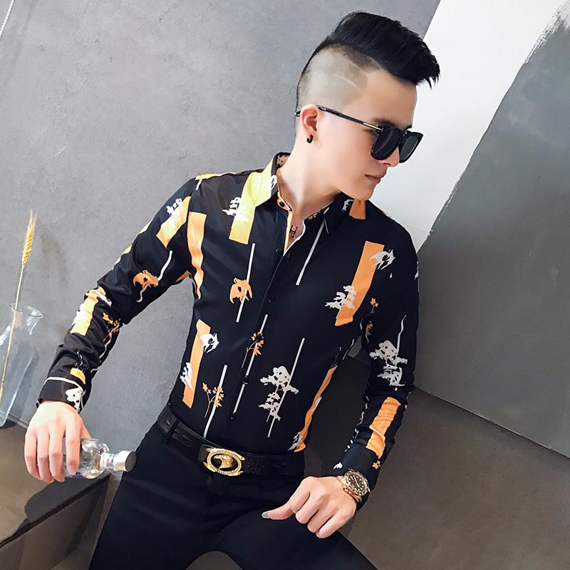 

Autumn 2020 new men's printed long sleeve shirt social boys' shirt 301a-1 / cs122 / p55, See chart