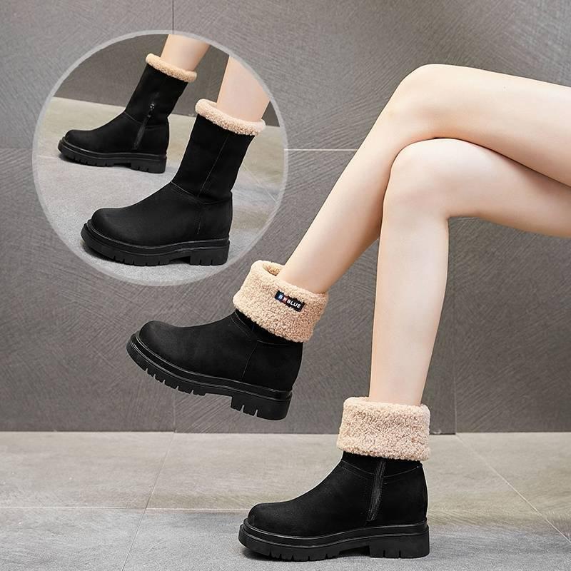 

Women Winter Fur Warm Snow Mid-Calf Boots Ladies Warm Wool Booties Chunky Heel Ankle Boot Comfortable Shoes Casual Women Boots, Black