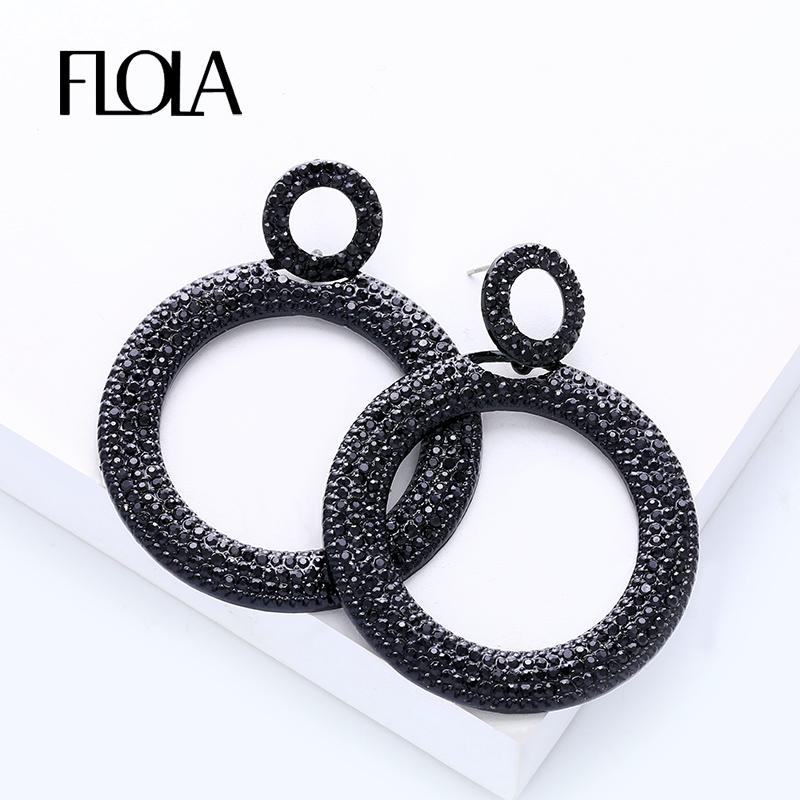 

FLOLA Full Crystal Vintage Big Round Hoop Earrings Fashion Statement Dangle Punk Earrings For Women Trendy Jewelry ersm29