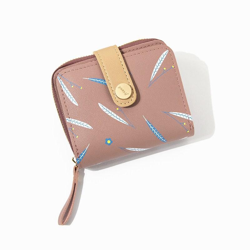 

2020 Fashion Feather Woman wallet Short Small women's wallet new Zipper Hasp Leather purse women Cute Mini Girls coin, Black