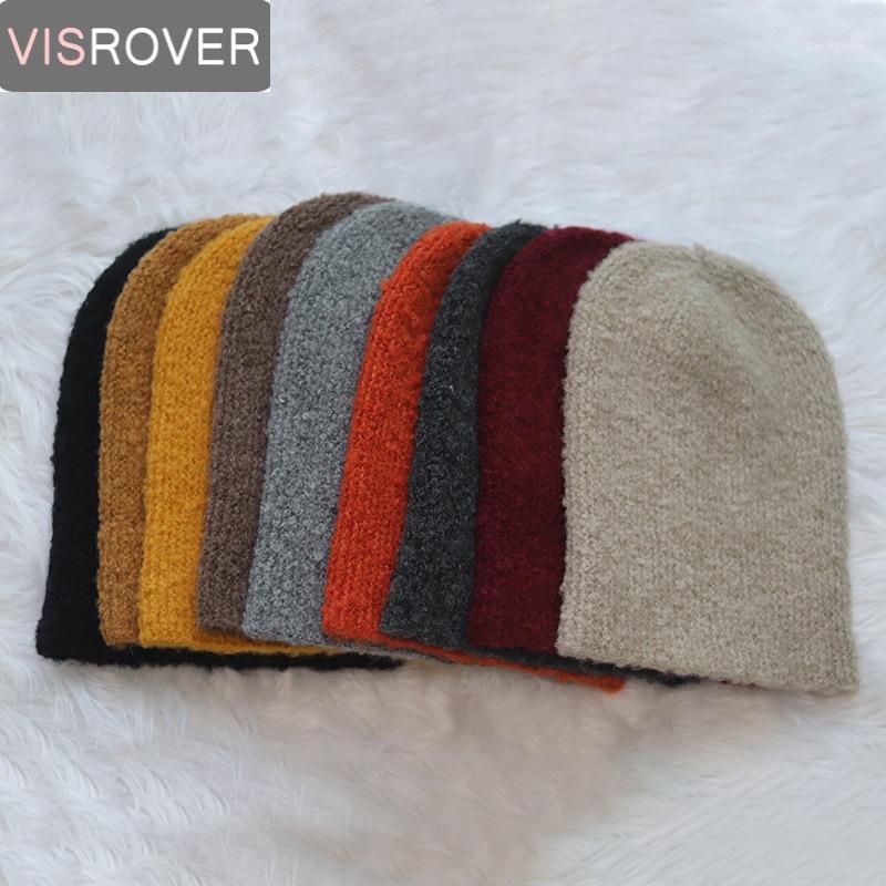 

VISROVER 9 colors 2020 New Winter bonnet Unisex Solid Color Alpaca Wool Skulli Beanies Cashmere Women Men Warm hat wholesales1