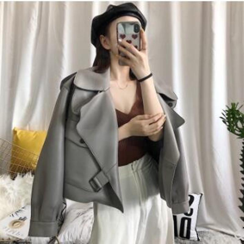 

Five Color Choices Oversized Casual Stylish Women's Leather Jacket Turndown Collar Trendy Cute Design Chic Jacket Women's Spring, Black
