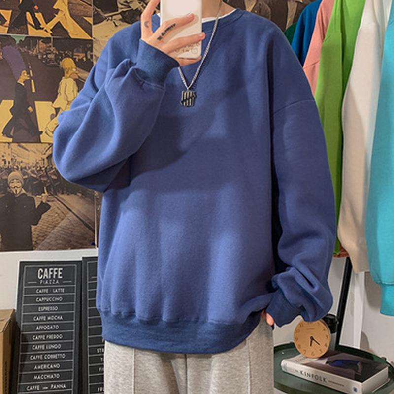 

Harajuku Autumn Men Hoodies Casual O Neck Long Sleeves Loose Solid Sweatshirts Simple Style Fashion Male Pullovers, Blue