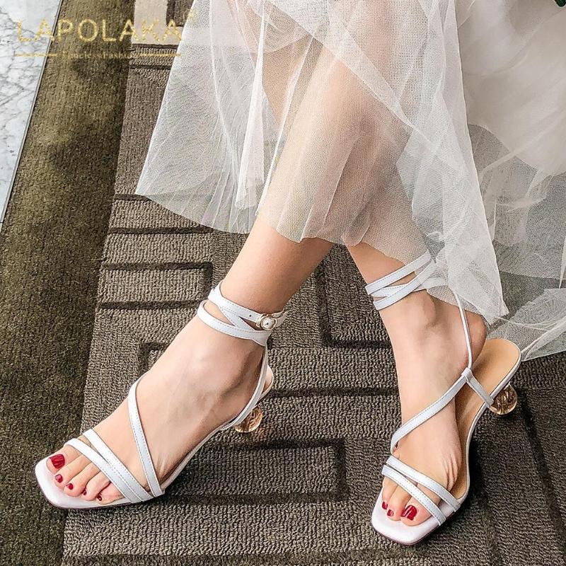 

Lapolaka High Quality Genuine Cow Leather Summer Sandals Woman Shoes Buckle Strap Strange Style Concise Leisure Shoes Ladies, Beige