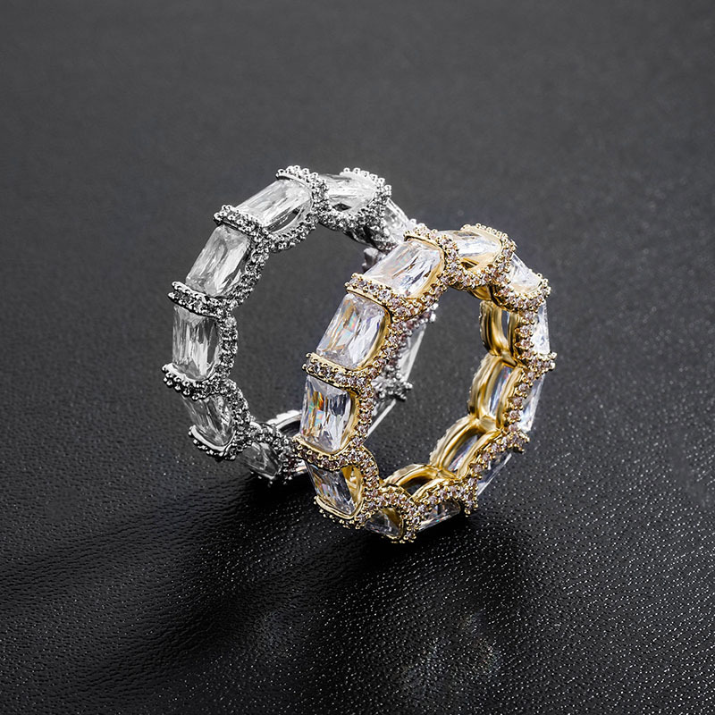 

Hip Hop With Side Stones Rings for Men and Women Geometric Round CZ Rings Rapper Jewelry Gold Color