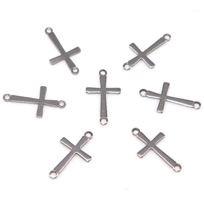 

17*9mm 50pcs/lot silver plated Charm for Earring for Jewelry Making Pendant Religious Charm Glossy Stainless Steel Cross DIY1